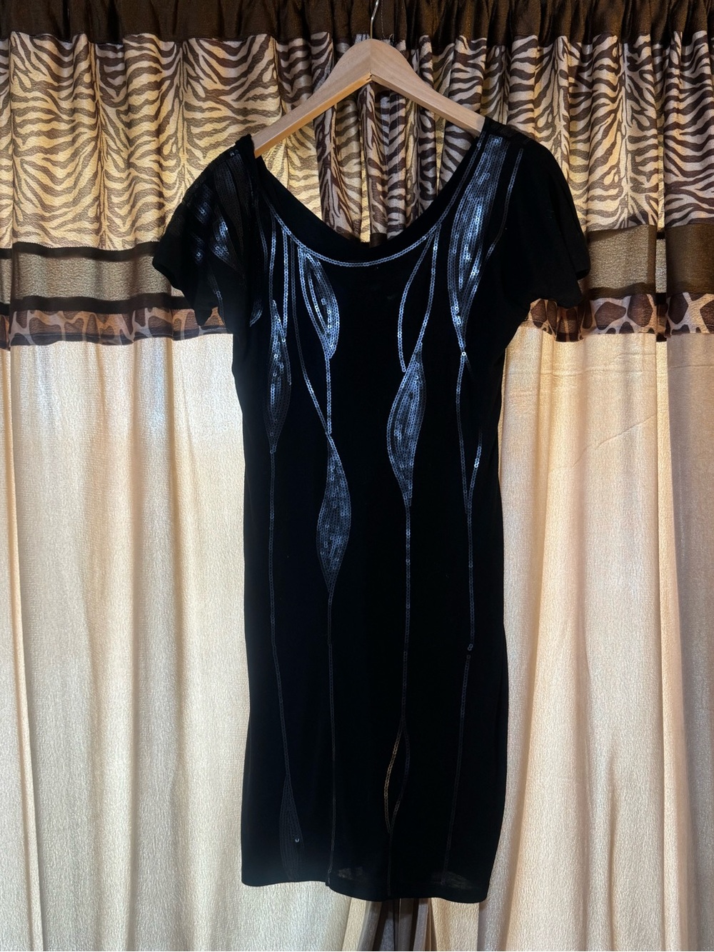 Miss Me Black Velvet Mini Dress with Shimmer Panel Details